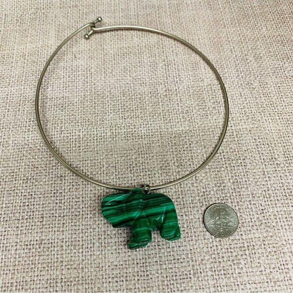 Silver Faux Malachite Elephant Torque Necklace - Picture 1 of 2